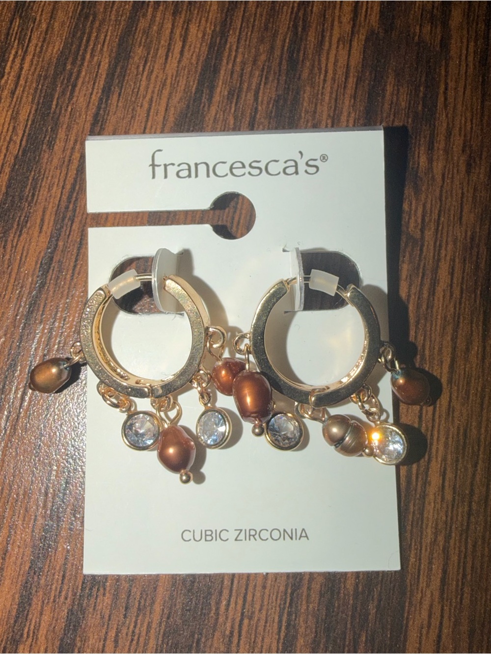 Francesca's Gold Hoop Earrings with Brown Beads